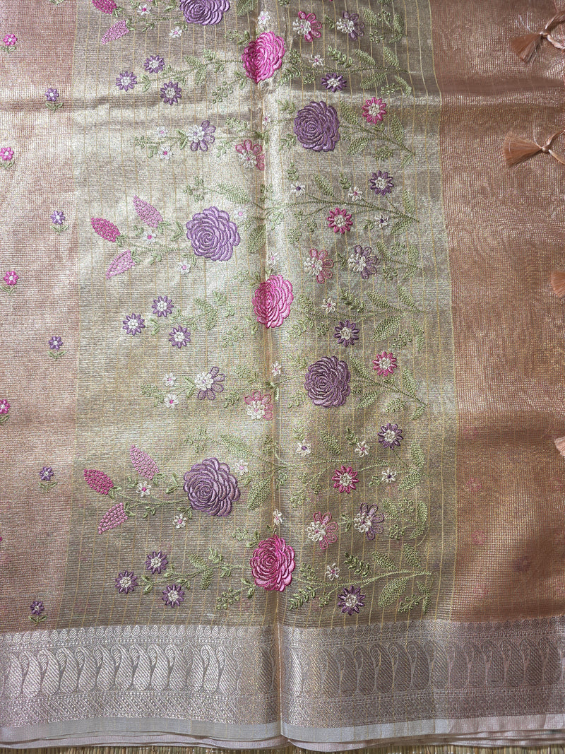 Kota Tissue Saree with Embroidery