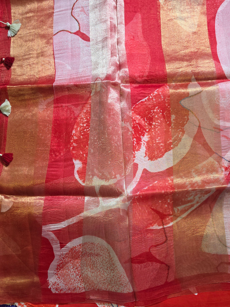 Pure Organza and Tissue Digital Printed Saree with Satin Blouse