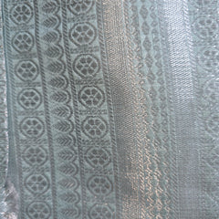 Blue Linen Tissue Saree with Silver Brocade Pallu and Blouse
