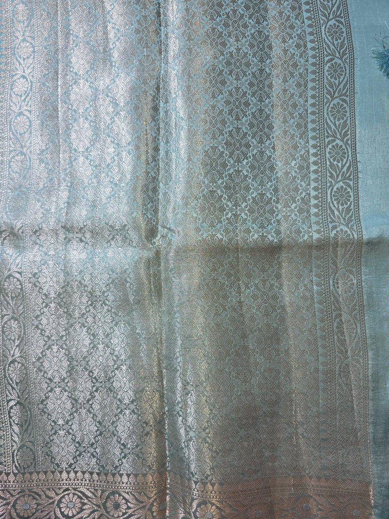 Blue Pure Kora Silk Saree