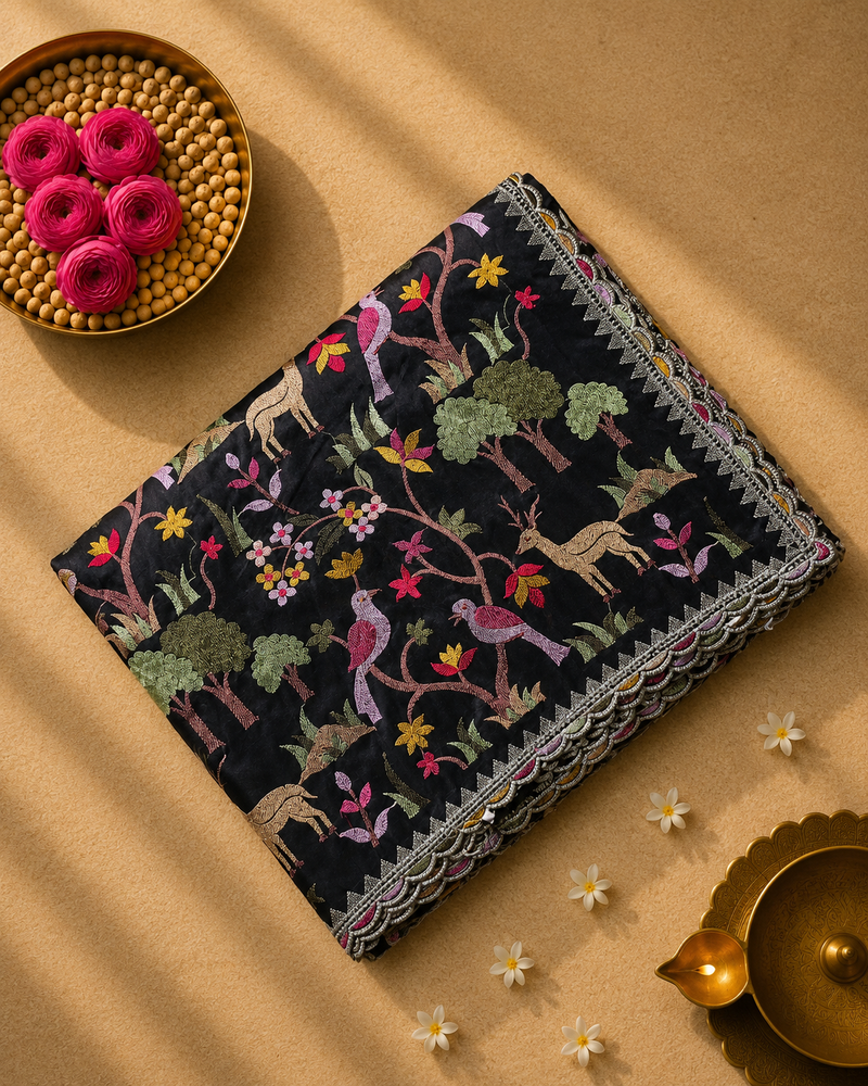 Pure Raw Silk Saree with all over Embroidery