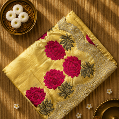 Pure Raw Silk Saree with Scallop Border and Embroidery