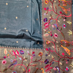 Pure Raw Silk Saree with 10 inch German Silver Paithani Border
