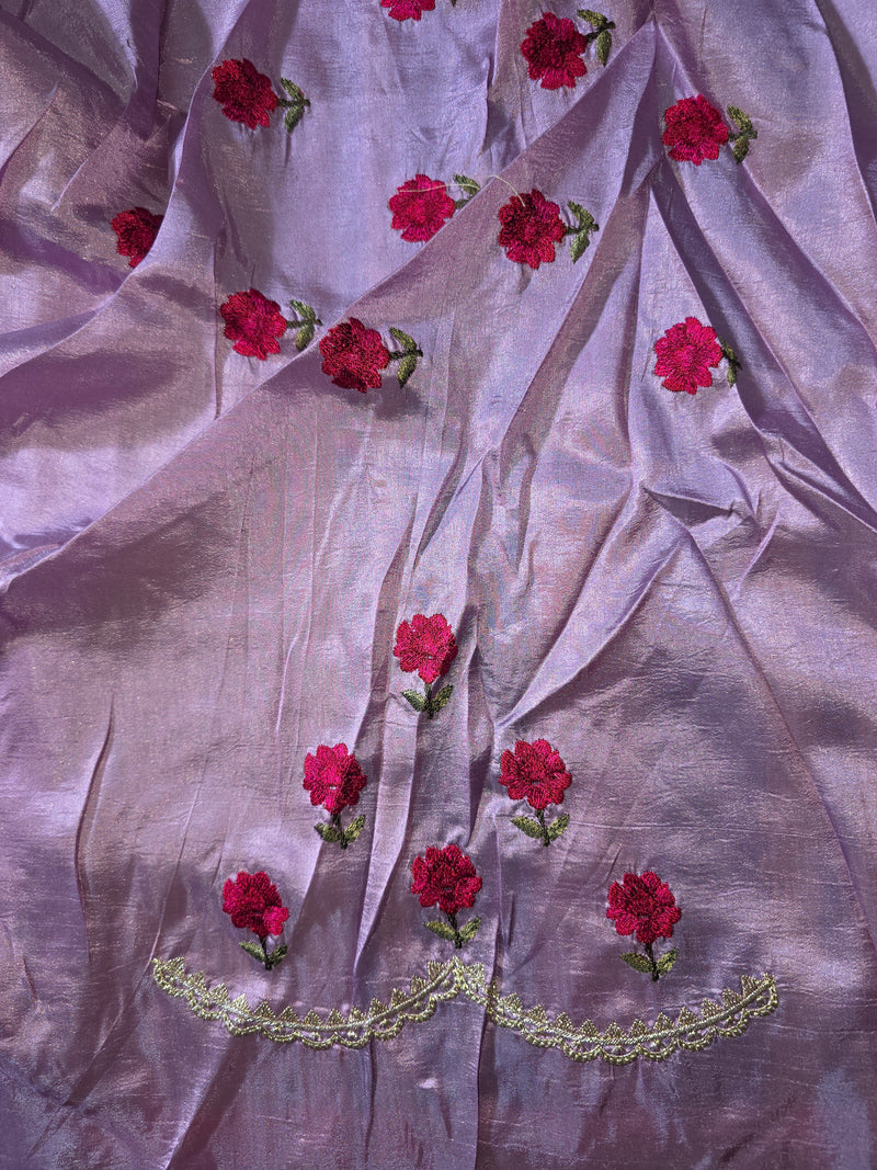 Pure Raw Silk Saree with Scallop Border and Embroidery