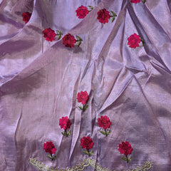 Pure Raw Silk Saree with Scallop Border and Embroidery