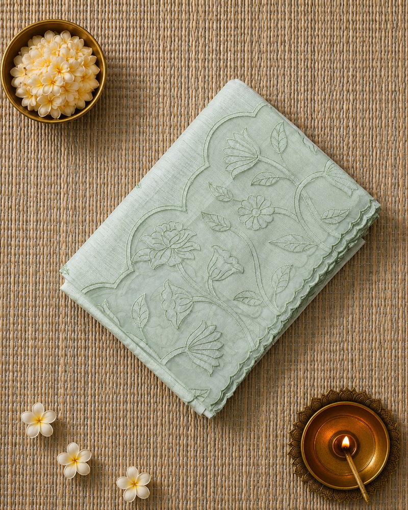 Pure Linen Saree with Beautiful Applique Work