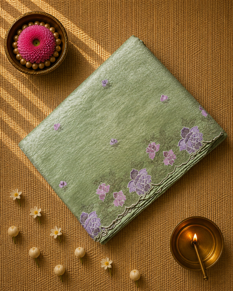 Banarasi Crush Tissue Saree with Floral Border