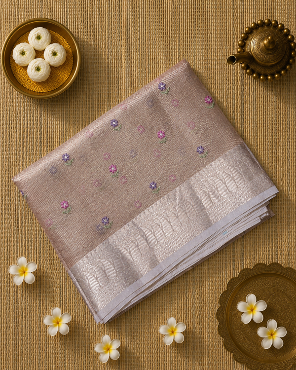 Kota Tissue Saree with Embroidery
