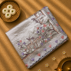 Pure Raw Silk with German Silver Border and Embroidery
