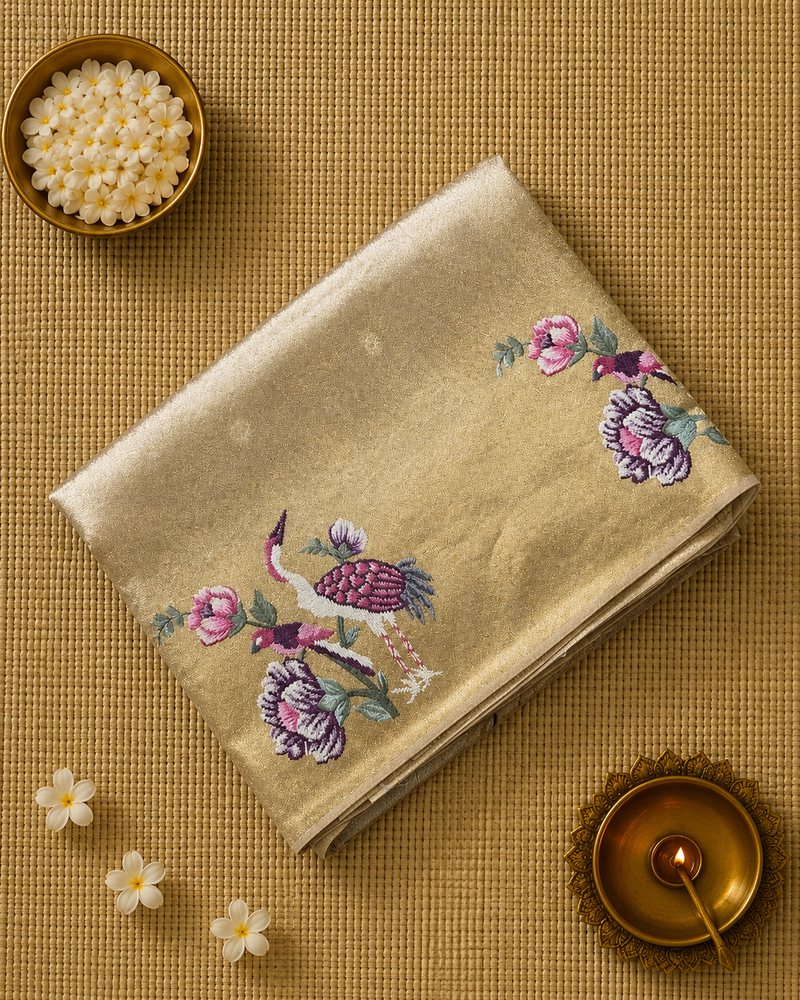 Pure Kore Tissue Saree with Petit Point Embroidery