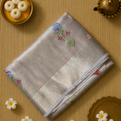 Kota Tissue Saree with Floral Embroidery