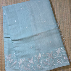 Linen Zari Saree with Pretty Bird Embroidery