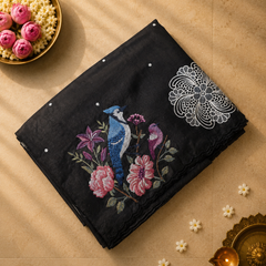Pure Raw Silk with Cutwork and petitpoint embroidery