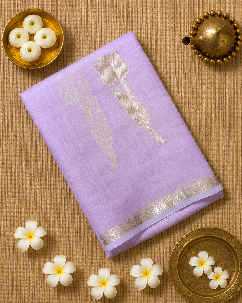 Linen Zari Saree with Tulips