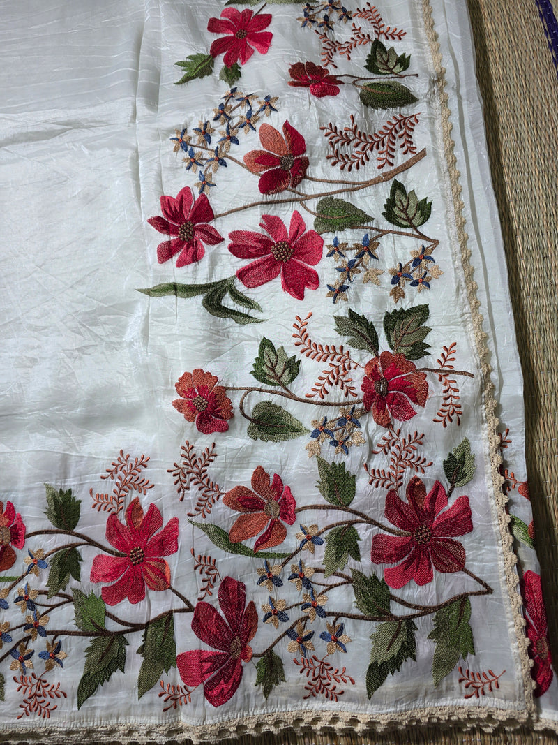 Crush Tissue Saree with Floral Embroidery