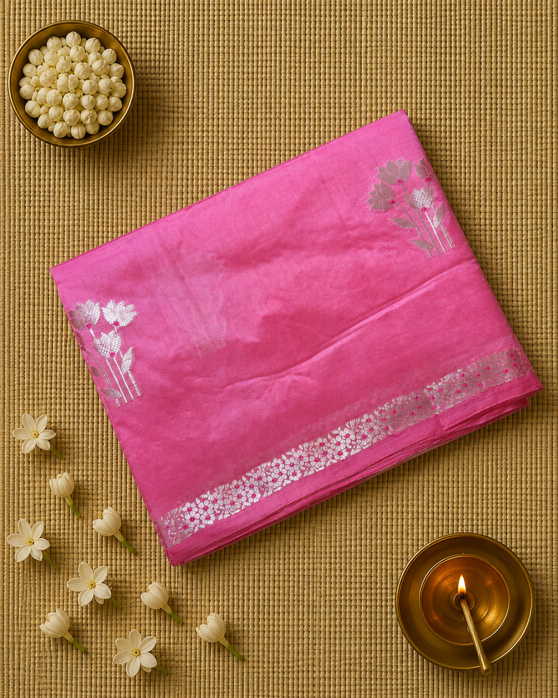 Pure Raw Green Mango Saree with Rich Pallu