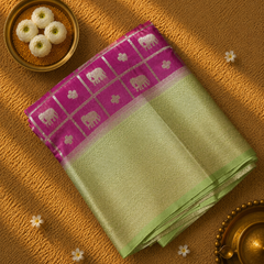 Premium Semi Mysore Crepe with Elephant motifs ,Rich Pallu and Ganga Jamuna Border