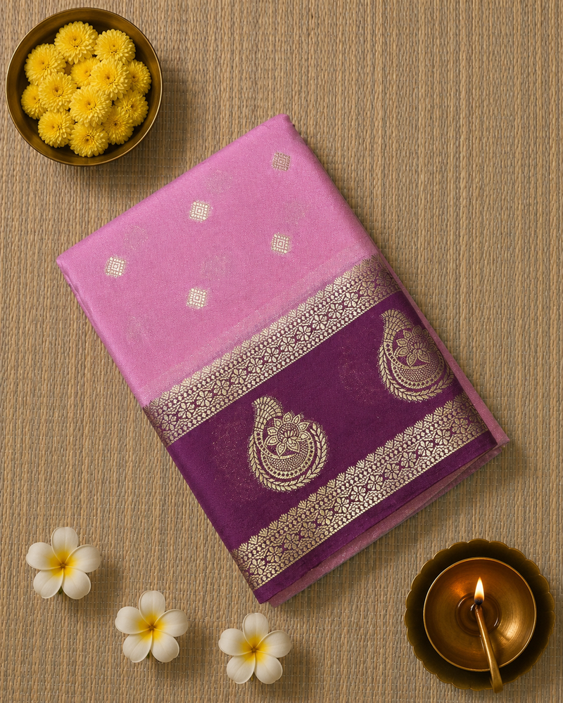 Vintage Style Crepe Saree with Contrast Border