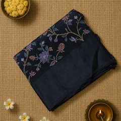 Tussar Linen Saree with Intricate Floral Embroidery