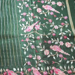 Pure Tussar Silk Saree with Vertical Zari Stripes and Embroidery