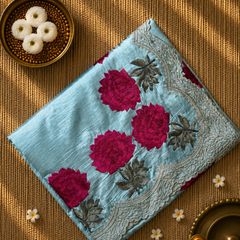 Pure Raw Silk Saree with Scallop Border and Embroidery