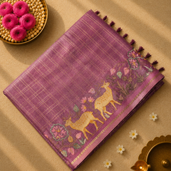 Tussar Saree with Zari checks and Embroidery