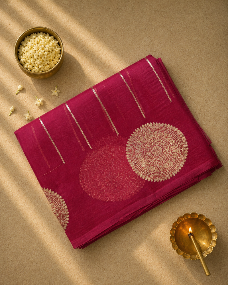 Pure Organza Handloom Saree in Ruby Red