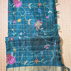 Pure Handloom Tussar Saree with Petit Point Embroidery all over