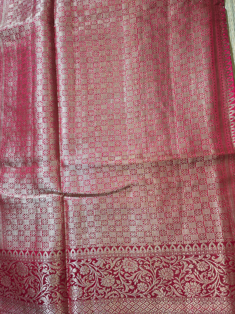 Pink Pure Kora Silk Saree with Rich Pallu