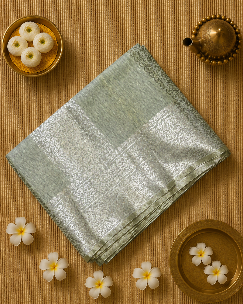 Tussar Saree with Vertical Zari Weaving and Rich Pallu