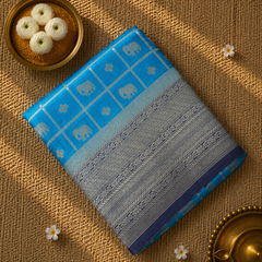 Premium Semi Mysore Crepe with Elephant motifs ,Rich Pallu and Ganga Jamuna Border