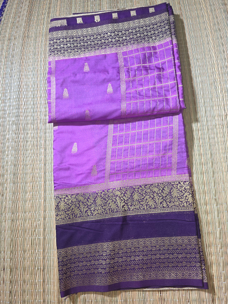 Premium Semi Mysore Crepe with Checks and Gap Border