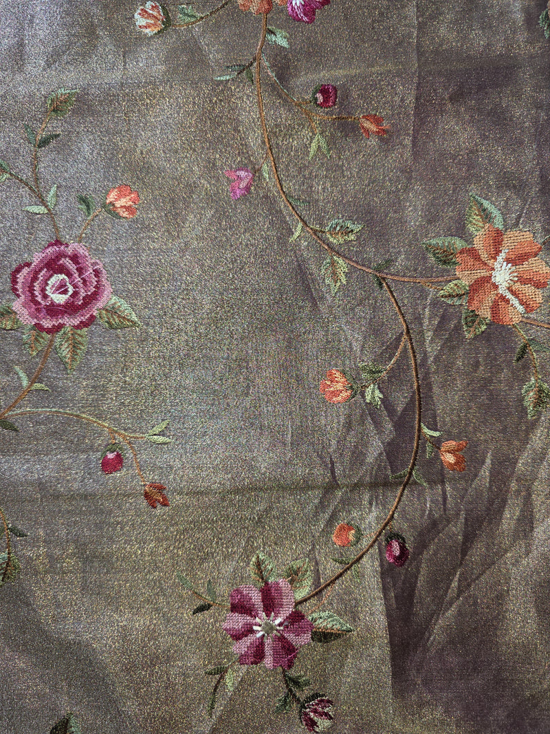 Pure Kora TIssue Saree with Temple Border and BIrd Motifs