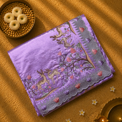 Pure Raw Silk with German Silver Border and Embroidery