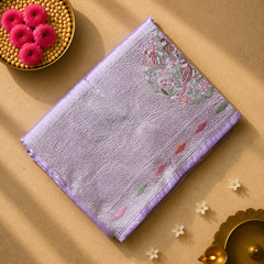 Pure Raw Silk Saree with 10 inch German Silver Border and Petit Point Work
