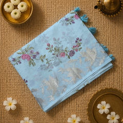 Kota Tissue Saree with Floral Woven Border and Embroidery