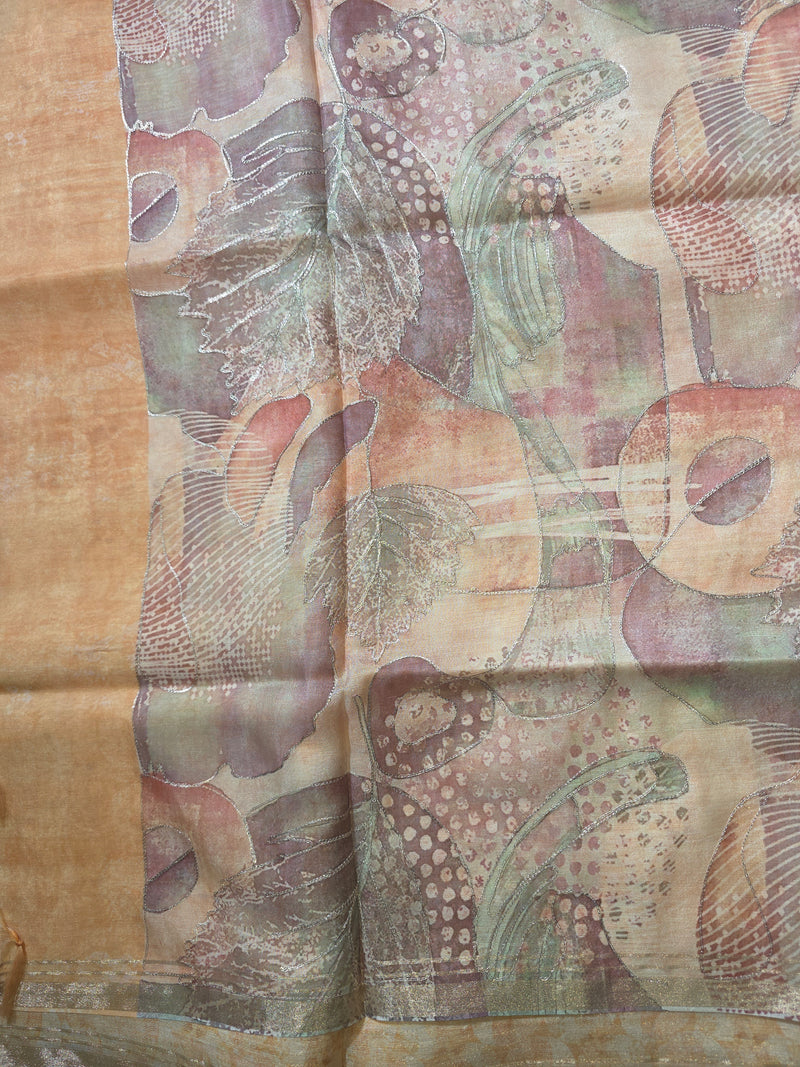 Kora Silk Digital Printed Saree with Aari Work