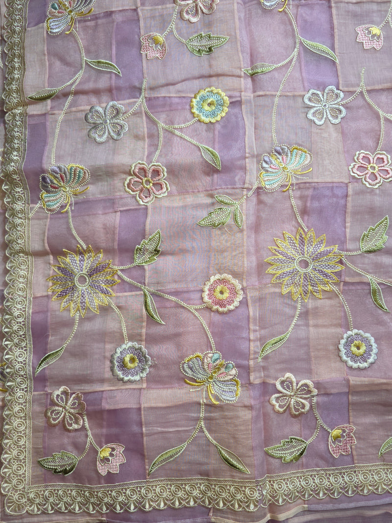Pure Tissue and Chanderi Fusion Saree with Thread Work