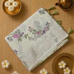 Kota Tissue Saree with Floral Woven Border and Embroidery