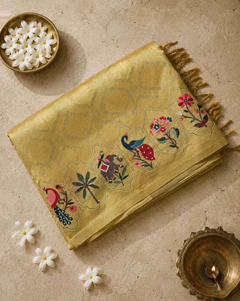 Pure Kota Doria Saree with Embroidery