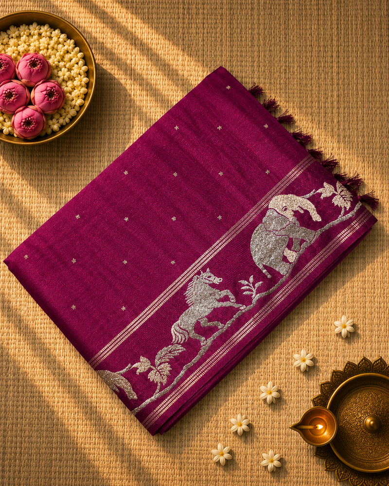 Tussar Silk Saree with Embroidery