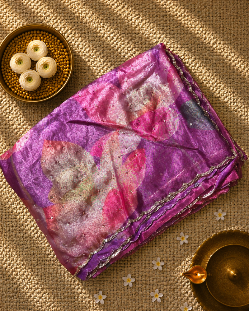 Premium Crepe Saree wuth Digital Print and Cutdana work