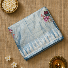Pure Kora TIssue Saree with Temple Border and BIrd Motifs