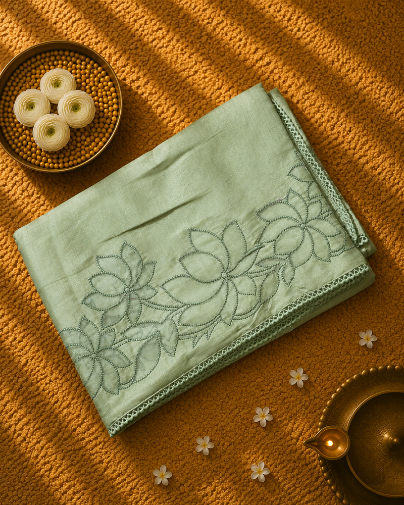 Soft Tussar Silk Saree with Applique work in organza
