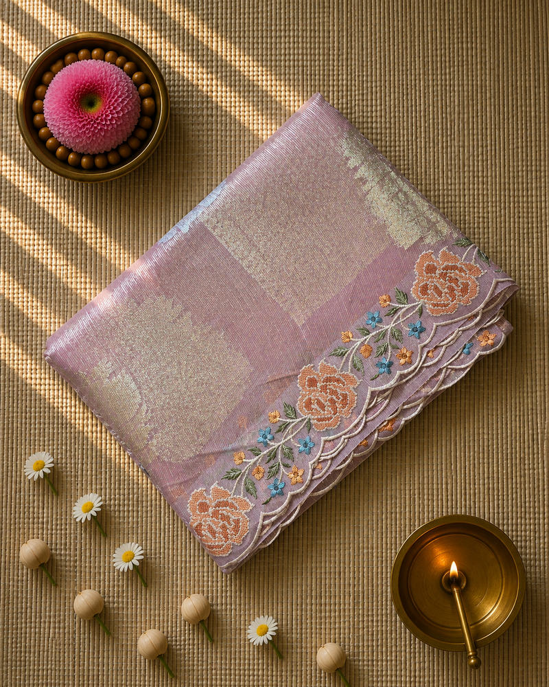Kota Tissue Saree with Sona Rupa Zari and Scallop Border