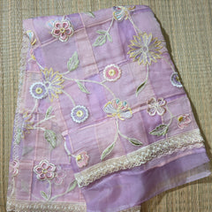 Pure Tissue and Chanderi Fusion Saree with Thread Work