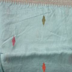 Pure Raw Silk Saree with 10 inch German Silver Border and Petit Point Work