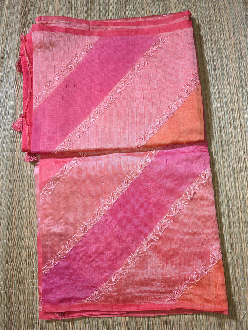 Pure Raw Kora Silk in Rangkat with Embroidery