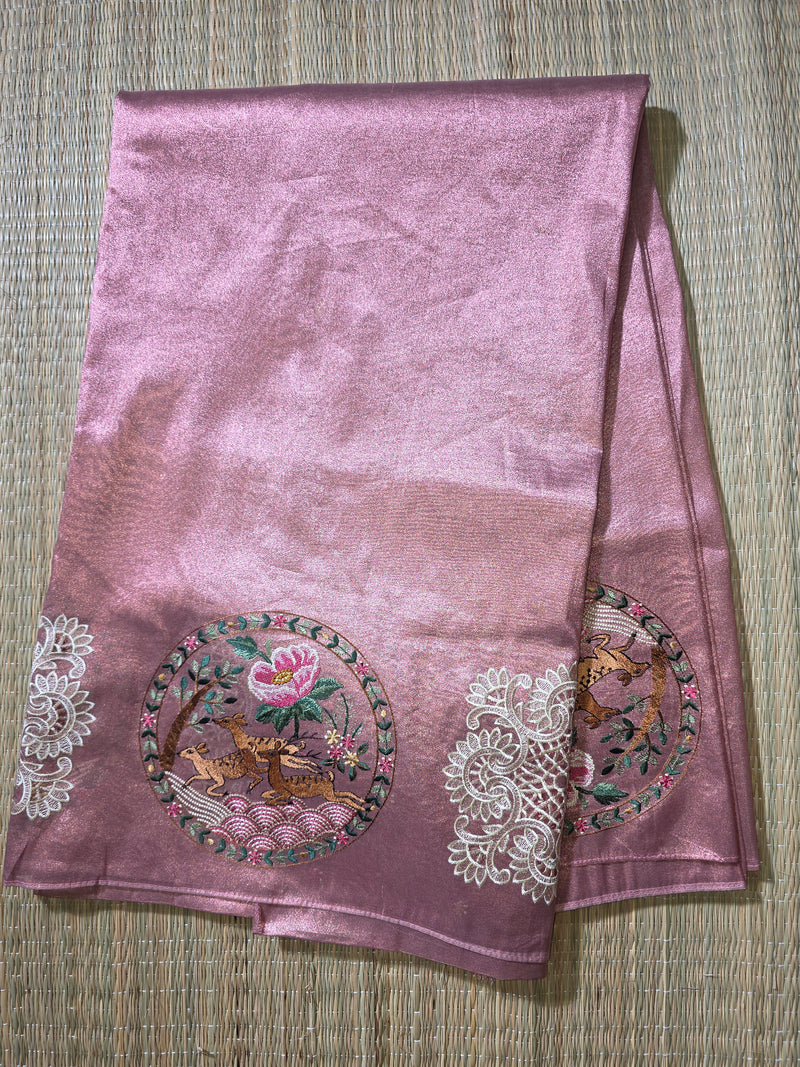 Pure Kora Tissue Saree with Beautiful Embroidery