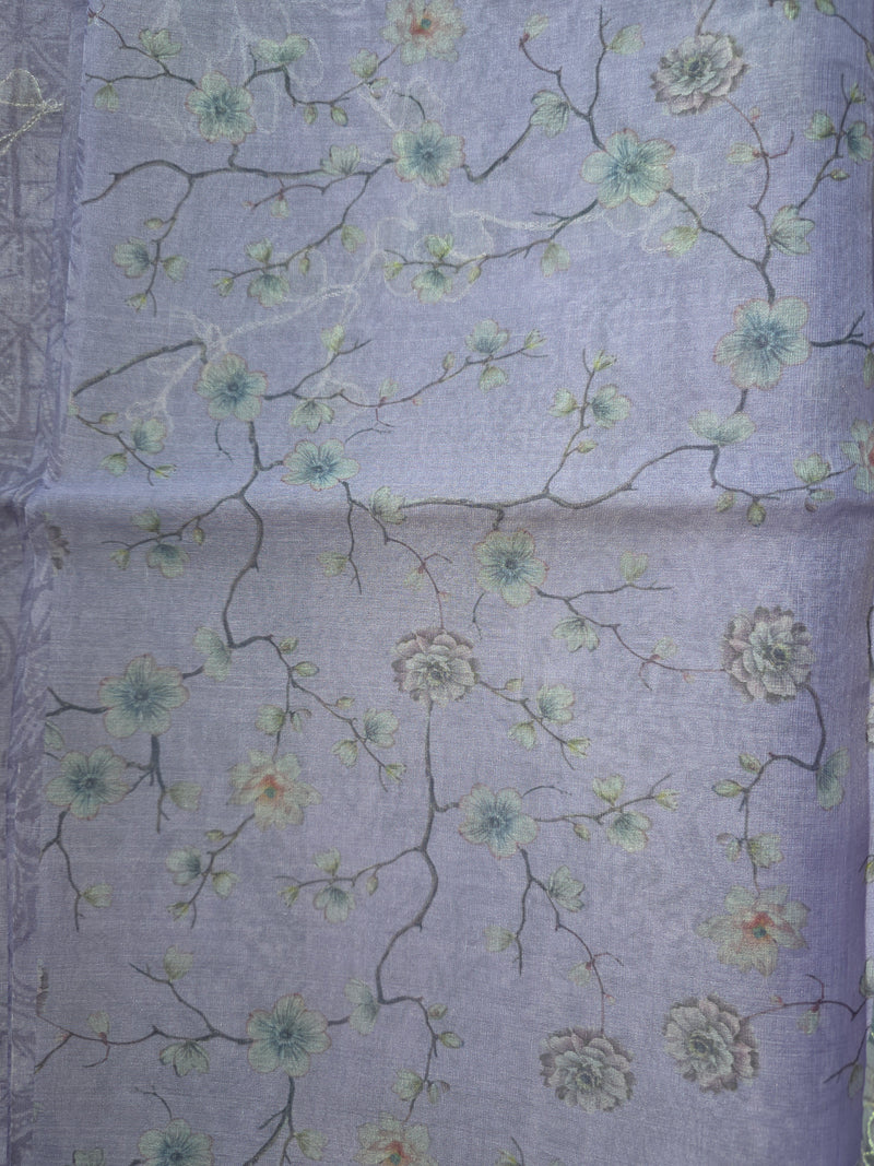 Kora Silk Printed Saree with Aari Work